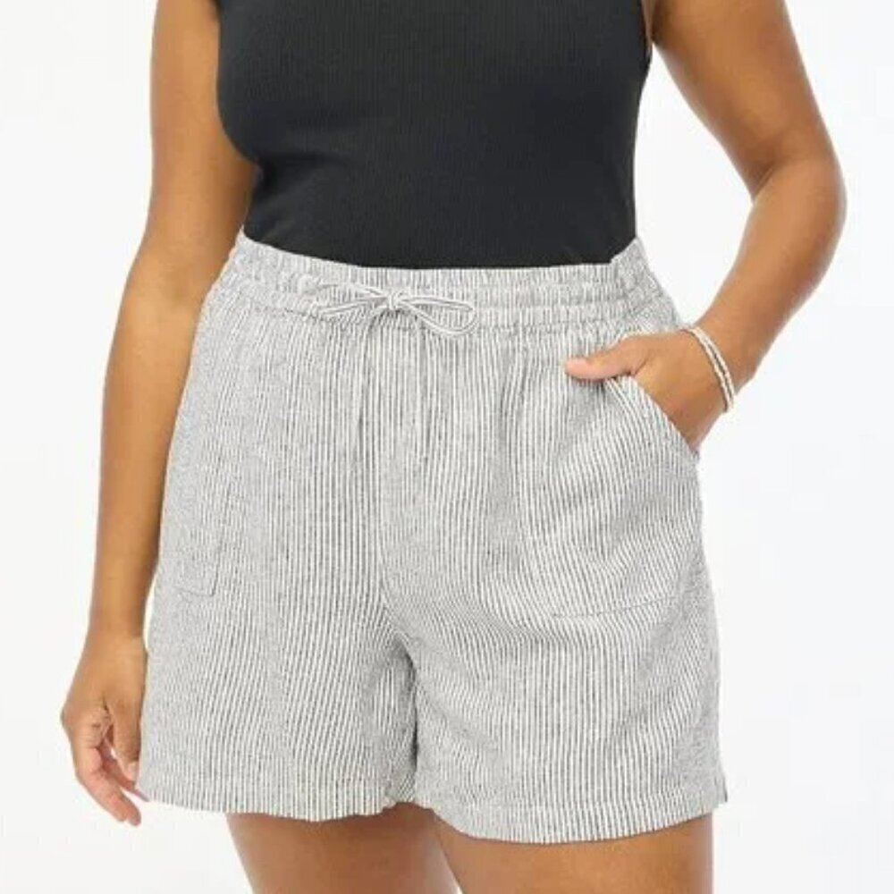 J. Crew Linen Blend High Rise Drawstring Shorts Stripes Size L NWOT